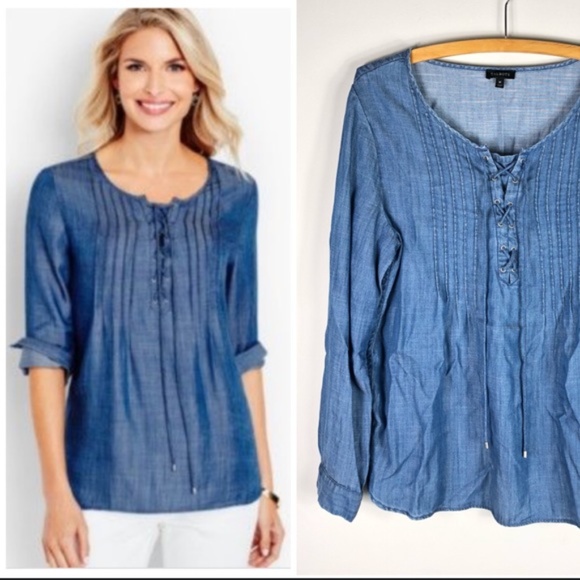 Talbots Tops - Talbots Denim Lace Up Top